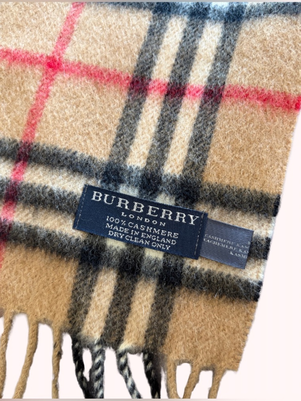 Vintage Burberry Cashmere Nova Check 100% Scarf Made in England Camel - Picture 2 of 8